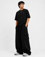 Relaxed Fit Cargo Trackpants – Black 260 Gsm