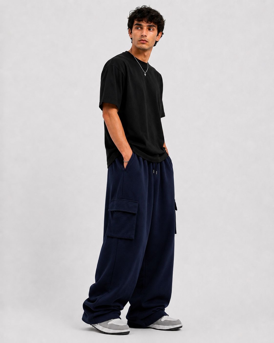 Mosajc Atlas Cargo Trackpants – Navy Blue | 260 GSM-2