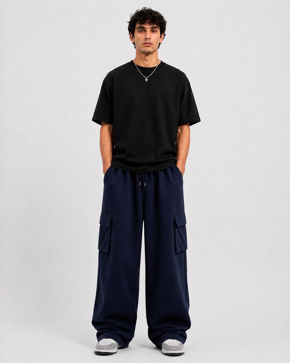 Mosajc Atlas Cargo Trackpants – Navy Blue | 260 GSM-1