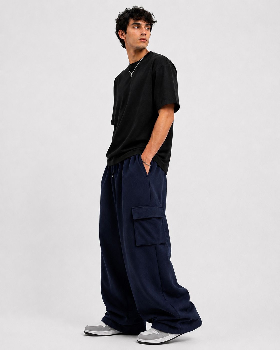 Mosajc Atlas Cargo Trackpants – Navy Blue | 260 GSM-3