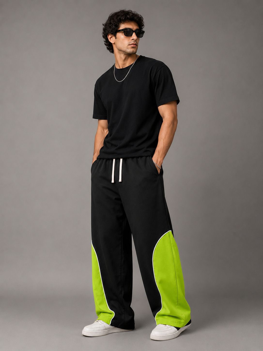 MOSAJC Volt Panel Trackpants – 280 GSM Cotton Fleece ( Neon)