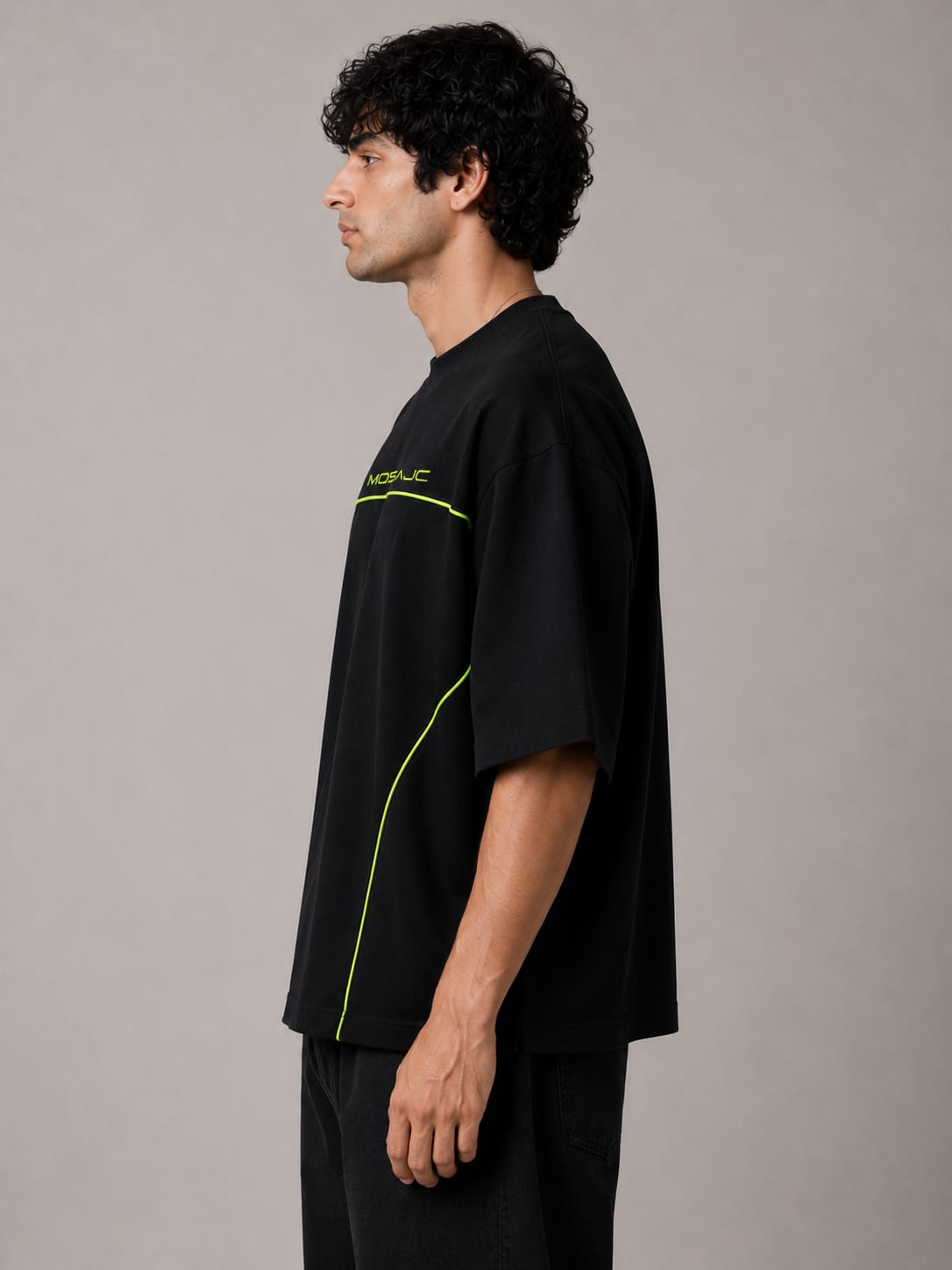MOSAJC Neon Volt Piping Oversized T-Shirt – 260 GSM French Terry Cotton