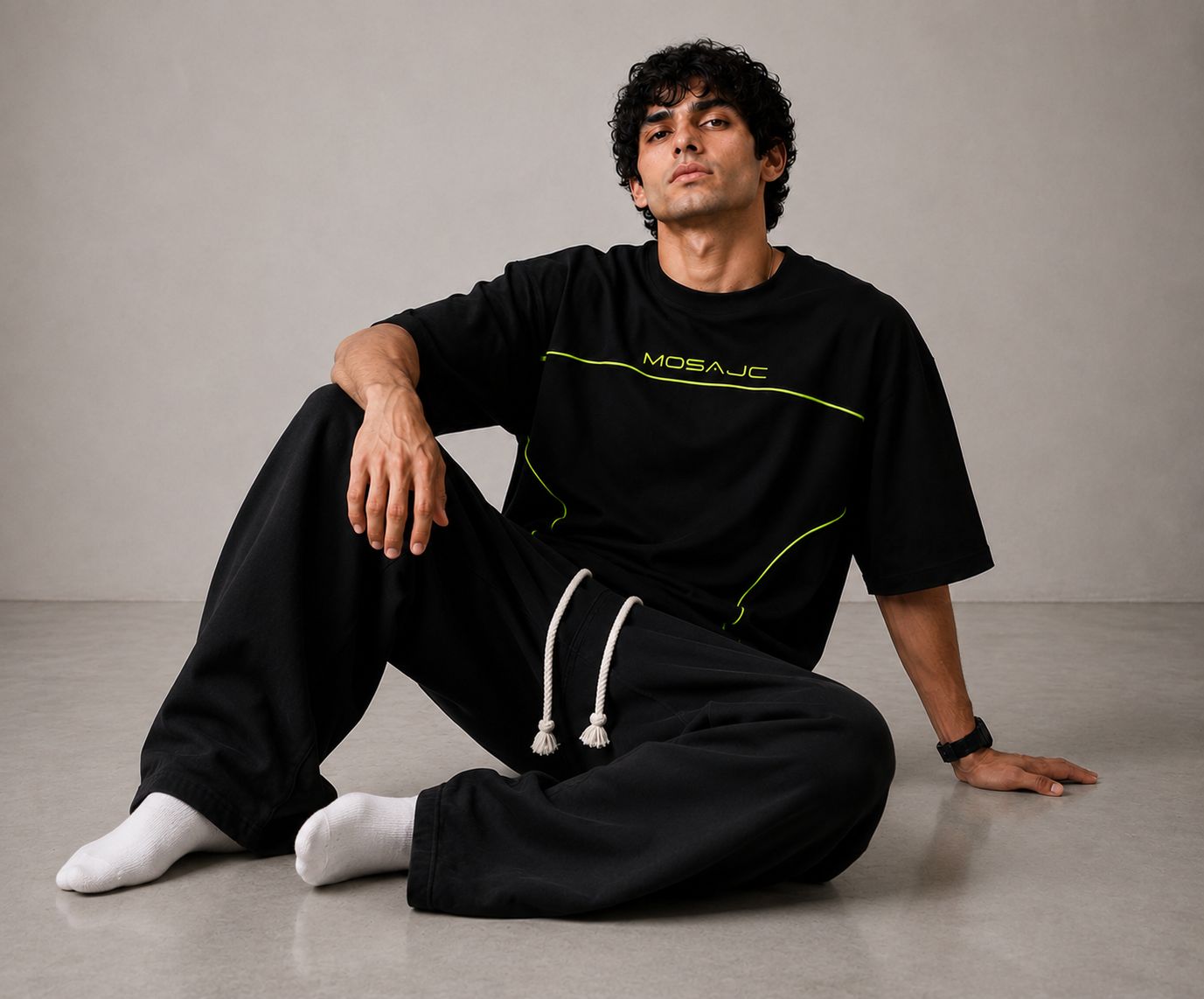 MOSAJC Neon Volt Piping Oversized T-Shirt – 260 GSM French Terry Cotton