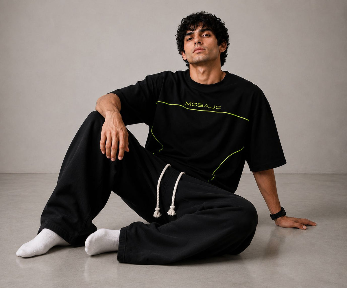 MOSAJC Neon Volt Piping Oversized T-Shirt – 260 GSM French Terry Cotton-4