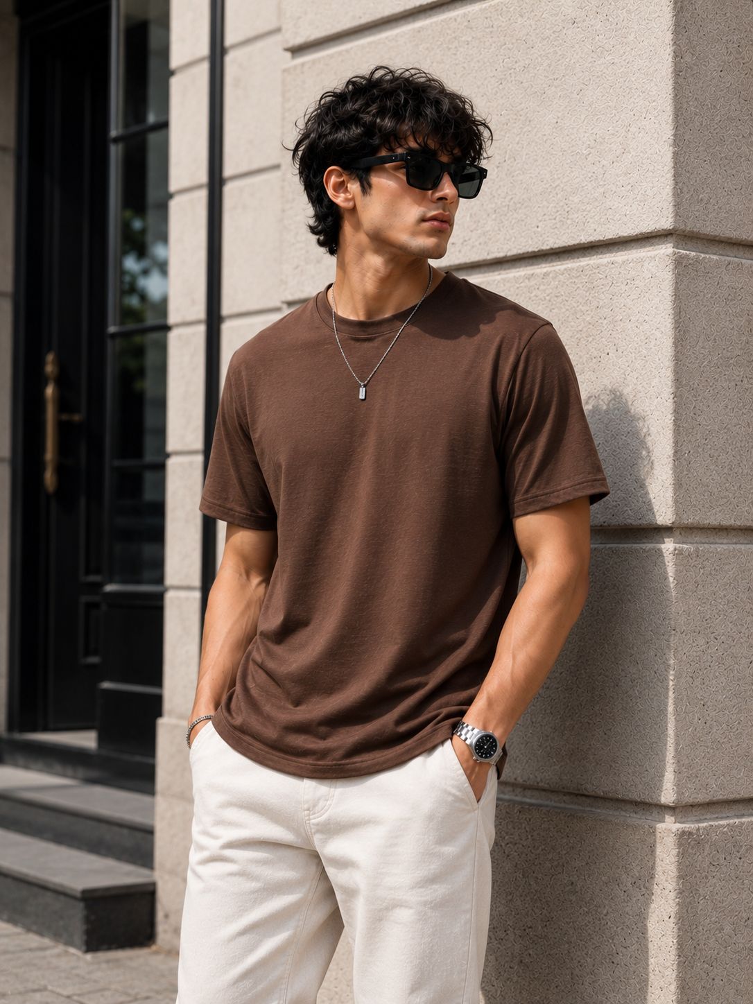 Men’s Solid Brown Cotton T-Shirt