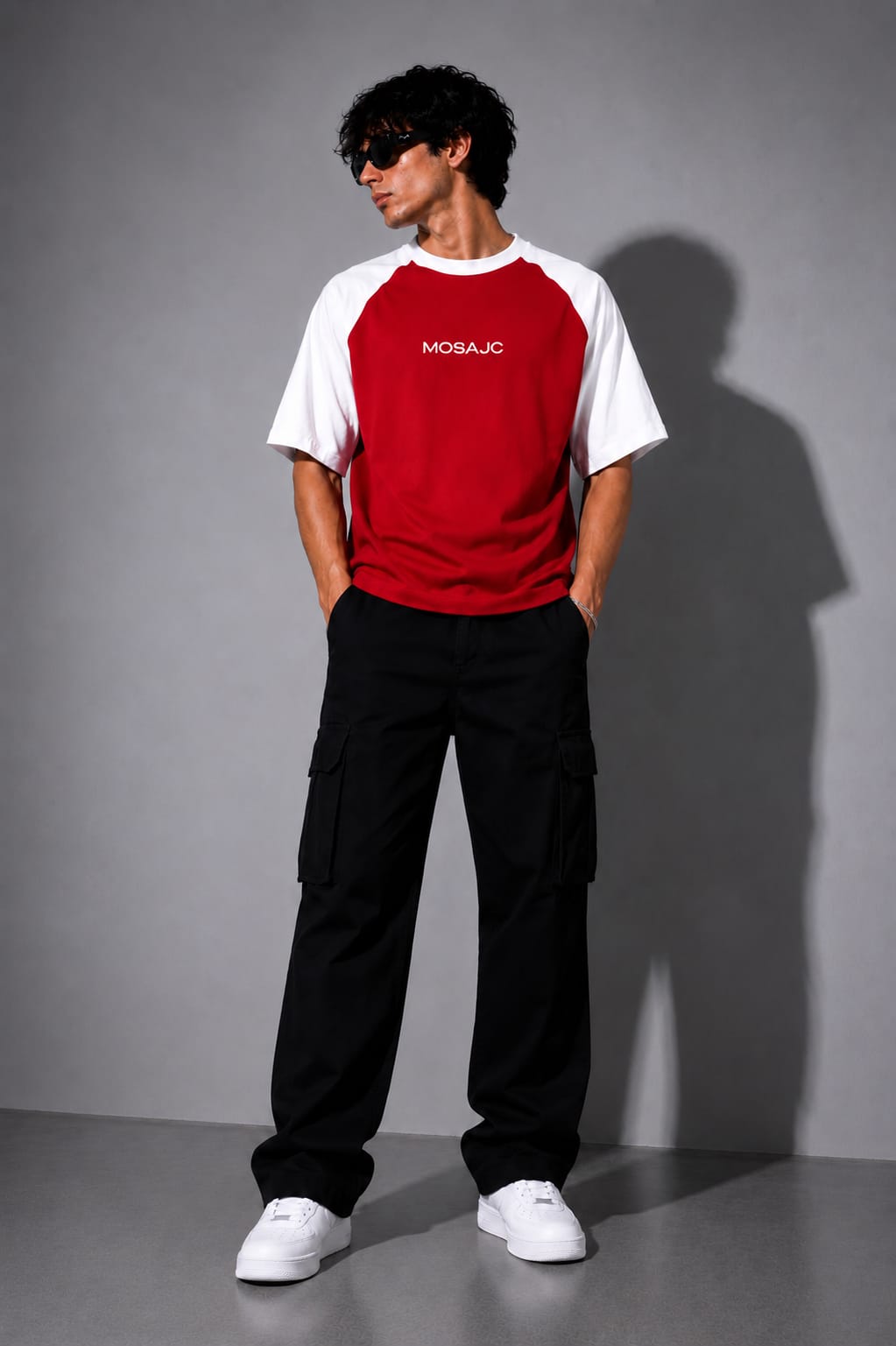 Crimson Raglan Oversized T-Shirt – 260 Gsm Red/White