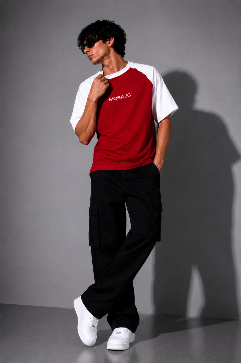 Crimson Raglan Oversized T-Shirt – 260 Gsm Red/White