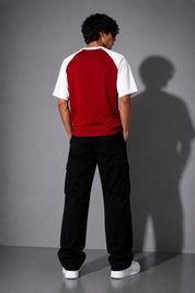 Crimson Raglan Oversized T-Shirt – 260 Gsm Red/White