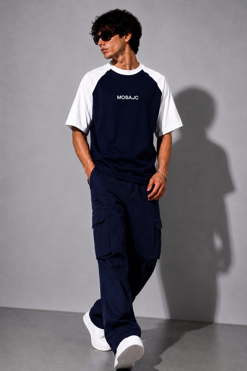 Noir Raglan Oversized T-Shirt – Navy/White 280 Gsm French Terry cotton