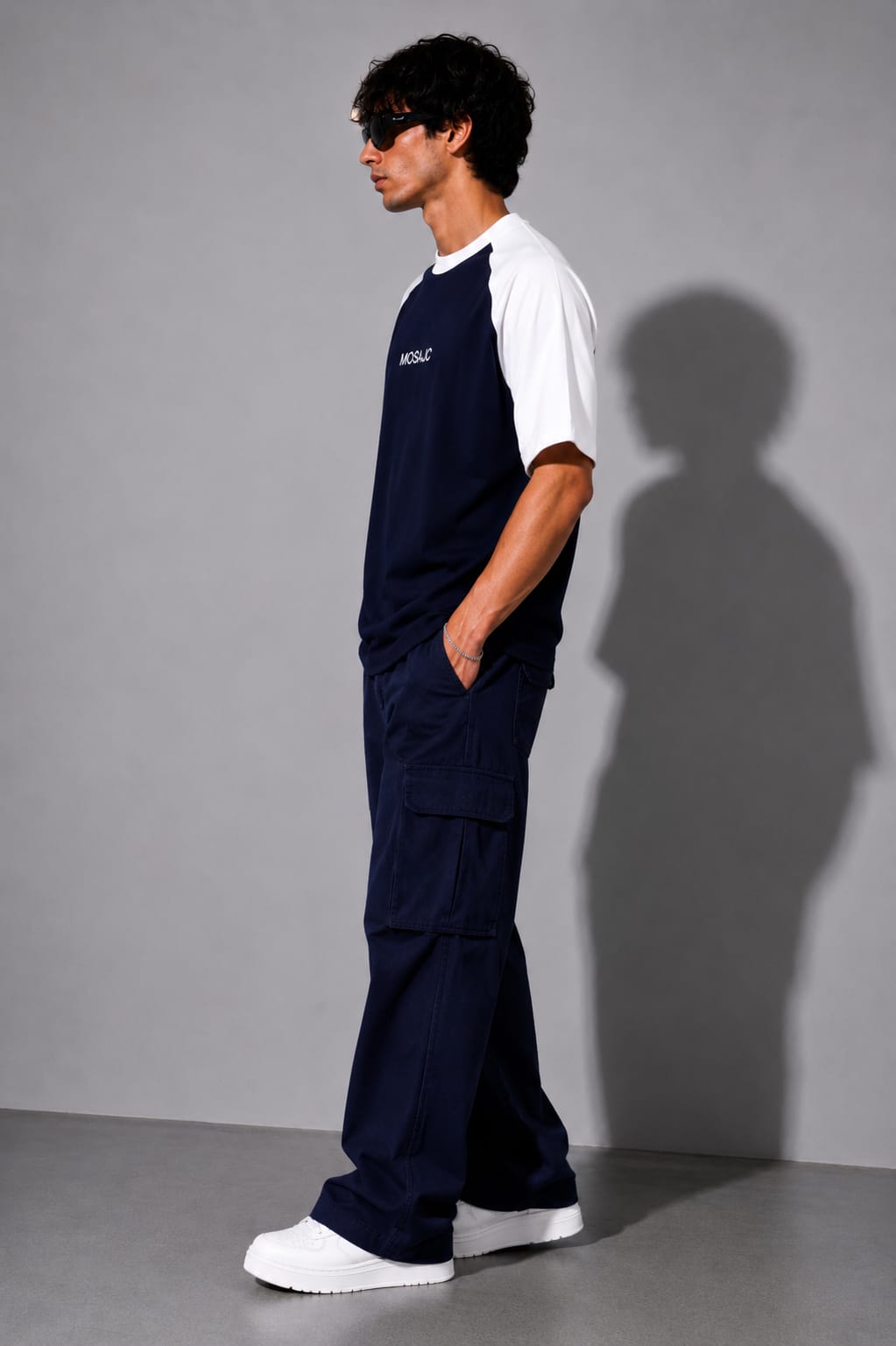 Noir Raglan Oversized T-Shirt – Navy/White 280 Gsm French Terry cotton-3