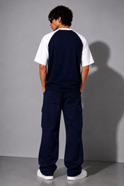 Noir Raglan Oversized T-Shirt – Navy/White 280 Gsm French Terry cotton