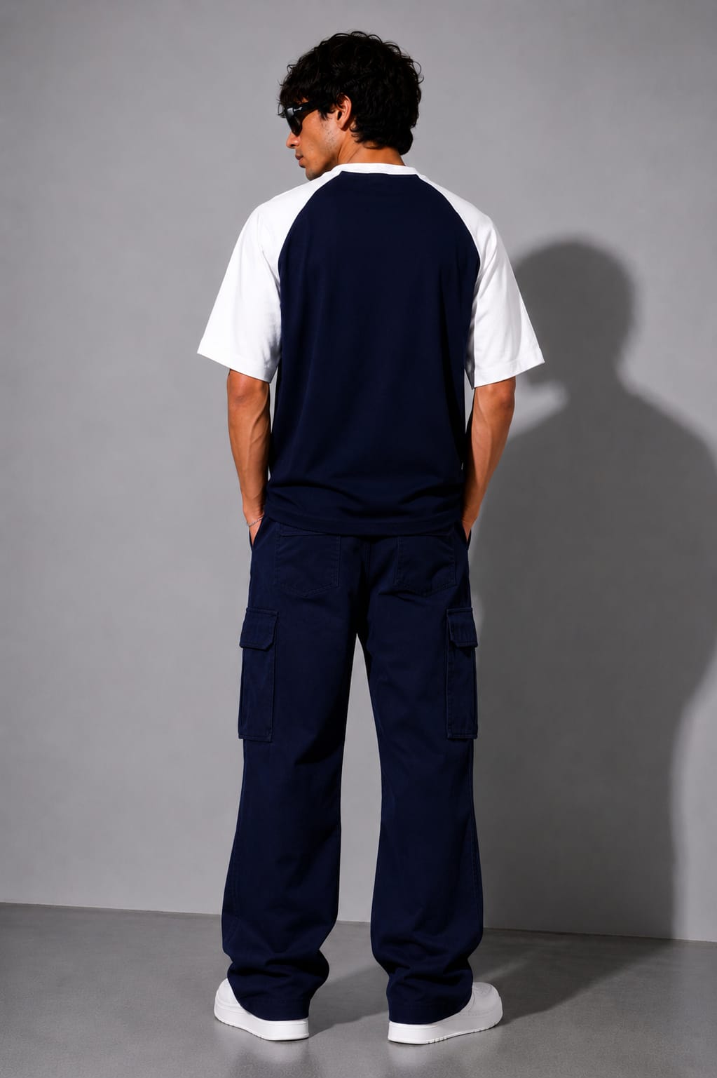 Noir Raglan Oversized T-Shirt – Navy/White 280 Gsm French Terry cotton-4