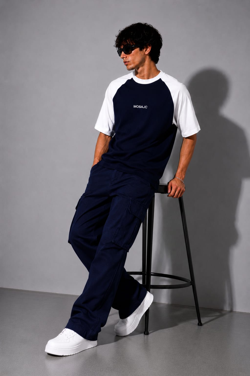 Noir Raglan Oversized T-Shirt – Navy/White 280 Gsm French Terry cotton