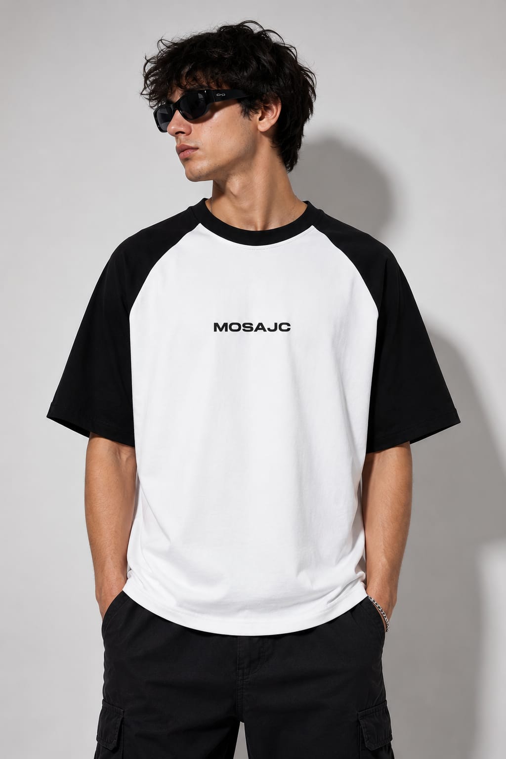Signature Raglan Oversized T-Shirt – White/Black| 260 GSM French Terry Cotton | MOSAJC