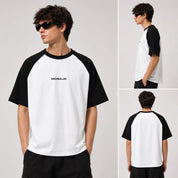 Signature Raglan Oversized T-Shirt – White/Black| 260 GSM French Terry Cotton | MOSAJC