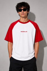 Signature Raglan Oversized T-Shirt – White/Red | 260 GSM French Terry Cotton | MOSAJC