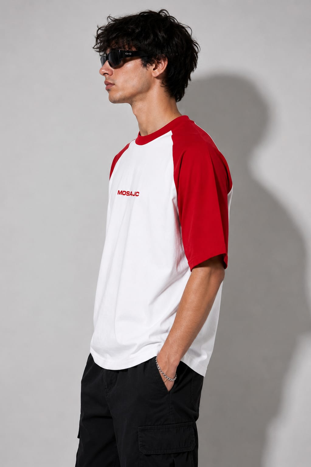 Signature Raglan Oversized T-Shirt – White/Red | 260 GSM French Terry Cotton | MOSAJC-3