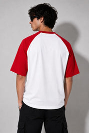 Signature Raglan Oversized T-Shirt – White/Red | 260 GSM French Terry Cotton | MOSAJC