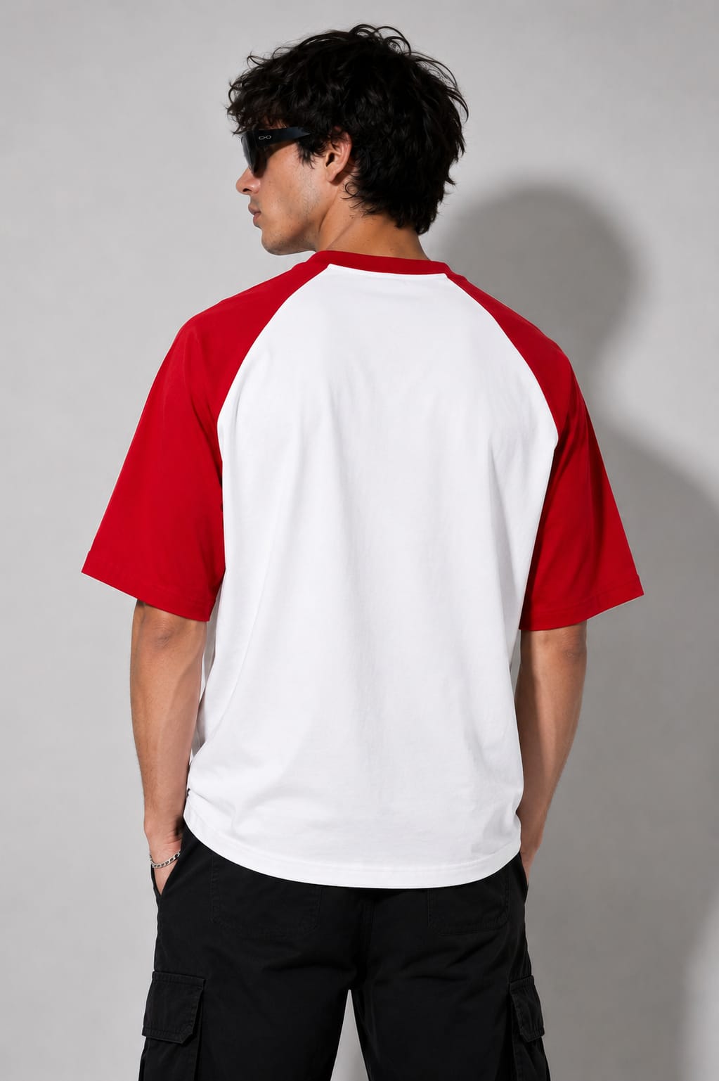 Signature Raglan Oversized T-Shirt – White/Red | 260 GSM French Terry Cotton | MOSAJC