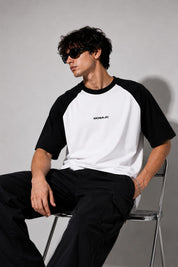 Signature Raglan Oversized T-Shirt – White/Black| 260 GSM French Terry Cotton | MOSAJC