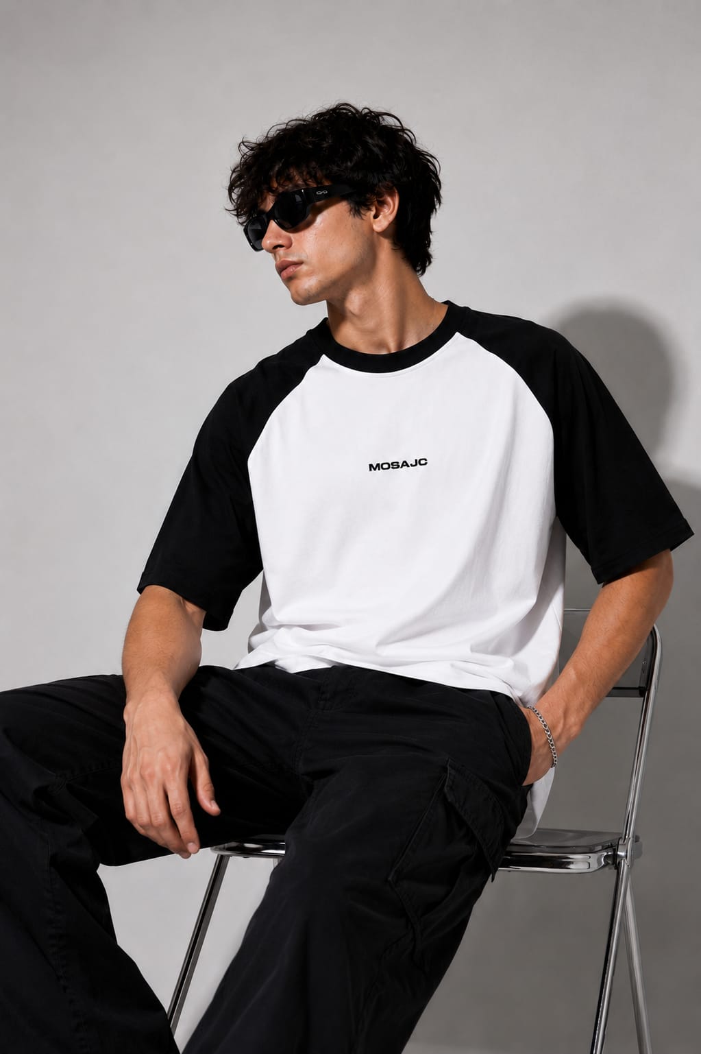 Signature Raglan Oversized T-Shirt – White/Black| 260 GSM French Terry Cotton | MOSAJC-4