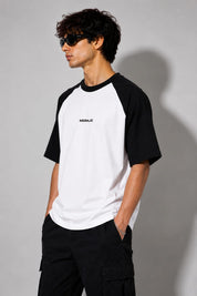 Signature Raglan Oversized T-Shirt – White/Black| 260 GSM French Terry Cotton | MOSAJC