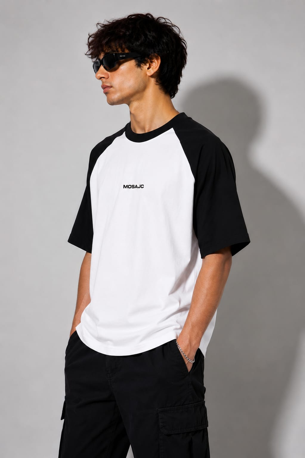 Signature Raglan Oversized T-Shirt – White/Black| 260 GSM French Terry Cotton | MOSAJC