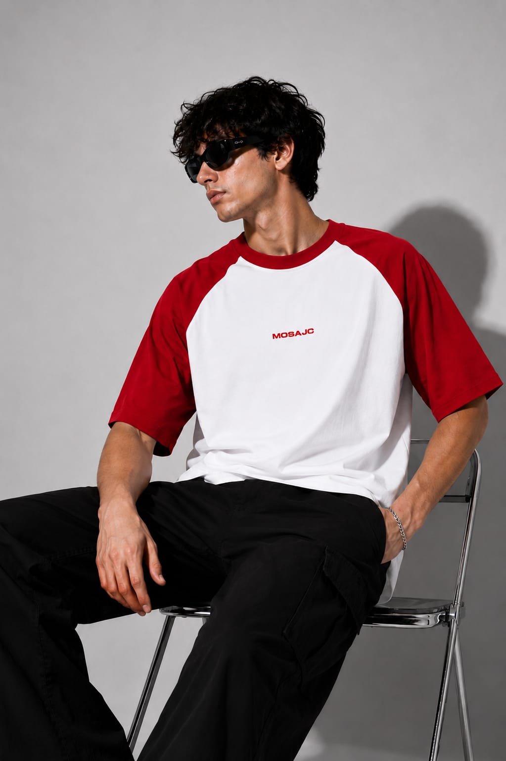 Signature Raglan Oversized T-Shirt – White/Red | 260 GSM French Terry Cotton | MOSAJC-4