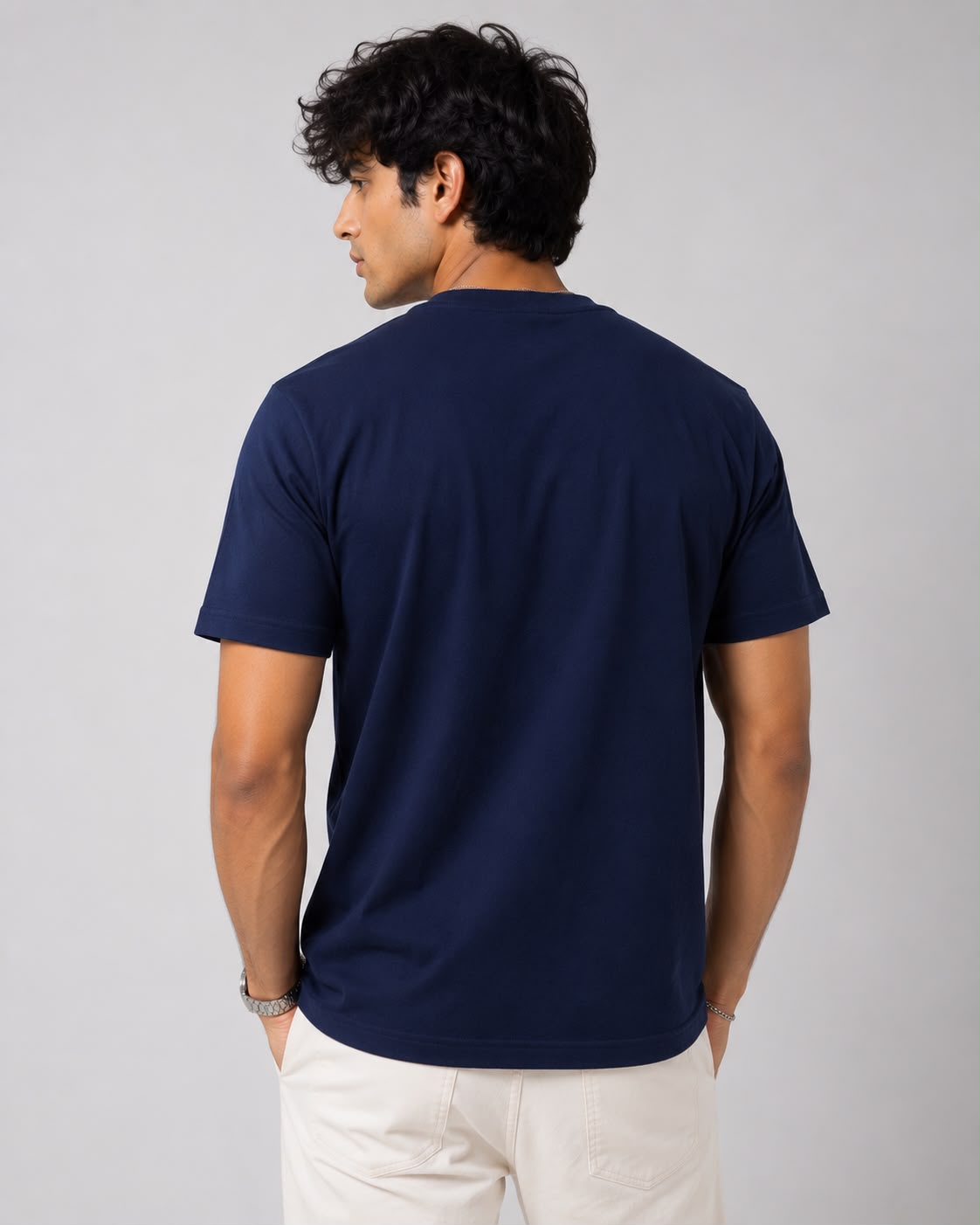 Solid Crew Neck T-Shirt – Regular Fit | Navy Blue-3