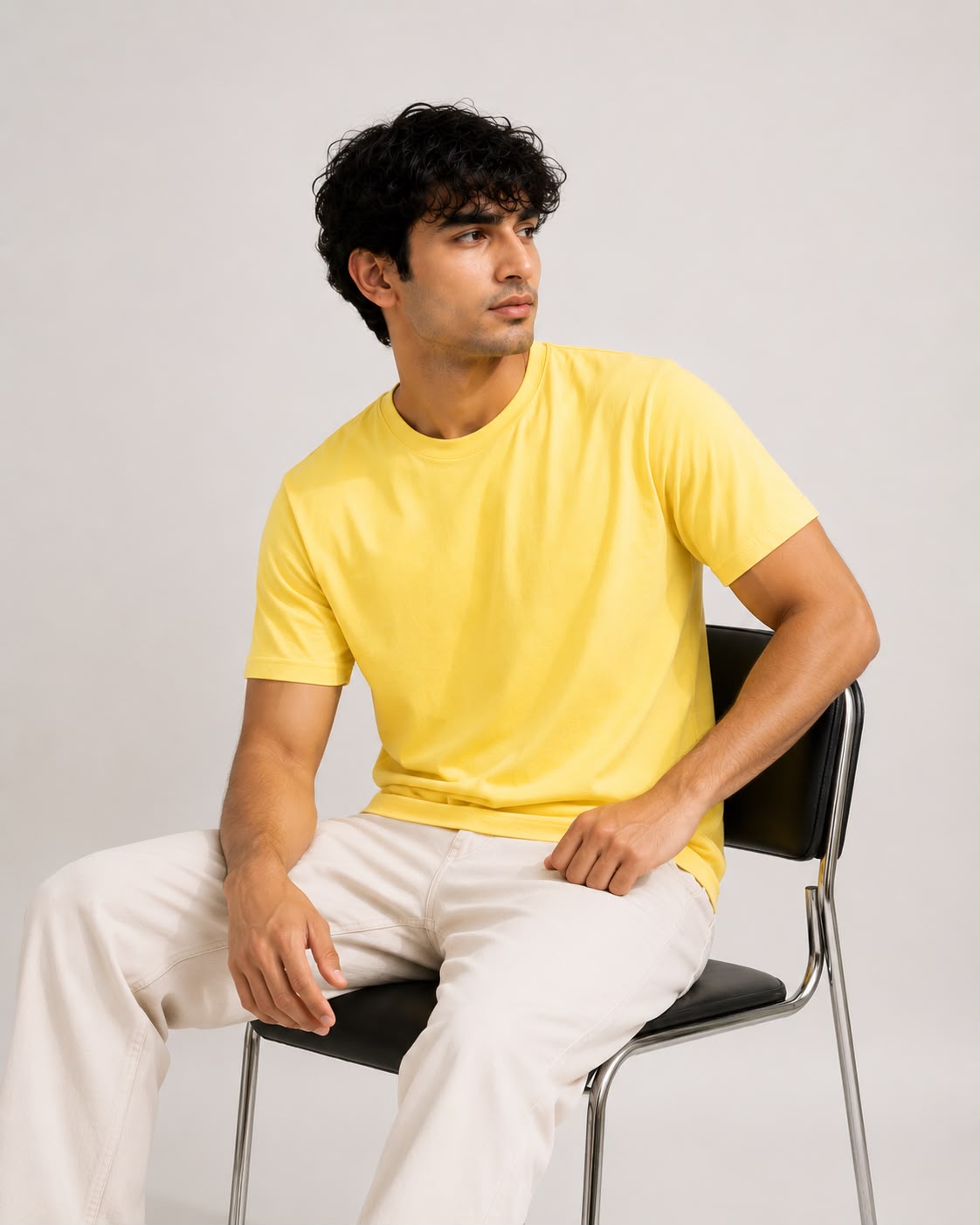 Mosajc Solis Essential Regular Fit T-Shirt – Lemon Yellow | 180 GSM Premium Cotton-6