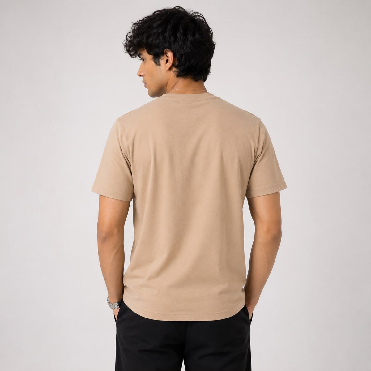 Mosajc Terra Essential Regular Fit T-Shirt – Sand Beige | 180 GSM Premium Cotton-3