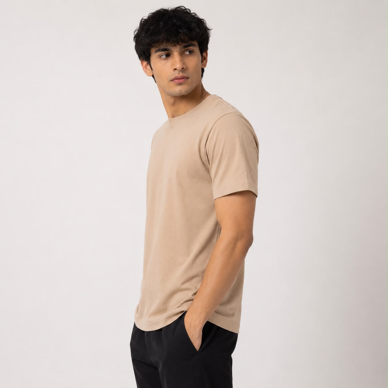 Mosajc Terra Essential Regular Fit T-Shirt – Sand Beige | 180 GSM Premium Cotton