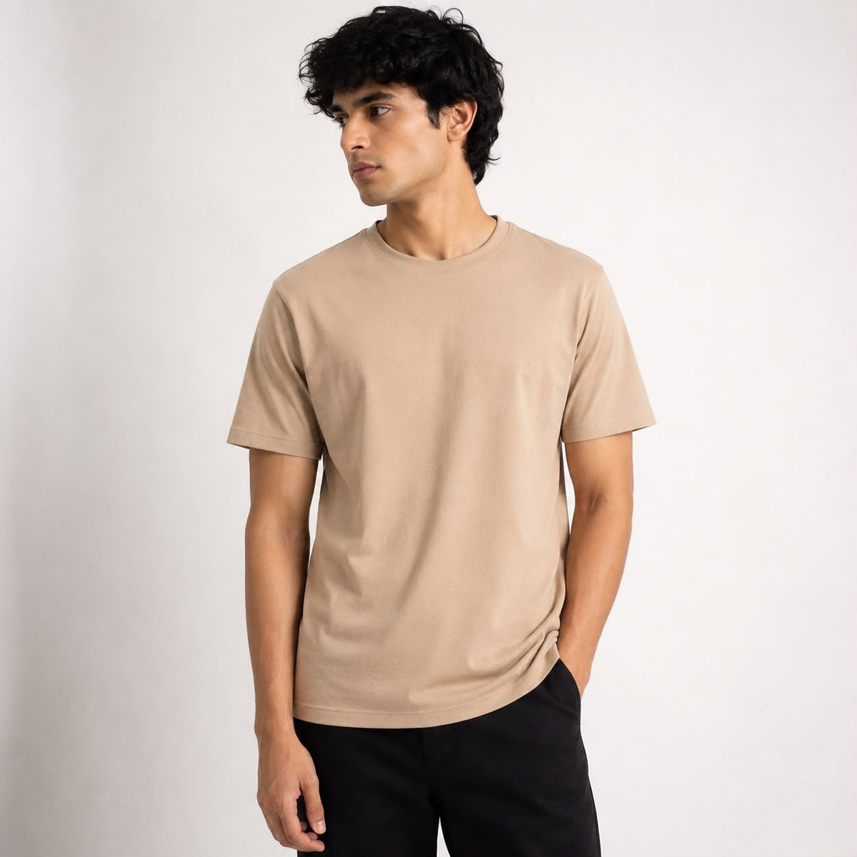 Mosajc Terra Essential Regular Fit T-Shirt – Sand Beige | 180 GSM Premium Cotton