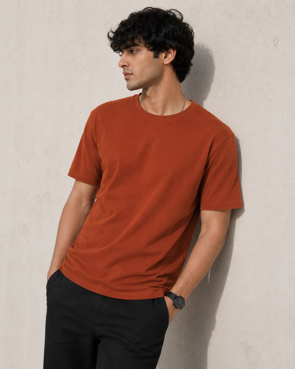 Rust Brown Regular Fit Cotton T-Shirt – 180 GSM