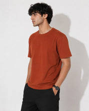Rust Brown Regular Fit Cotton T-Shirt – 180 GSM