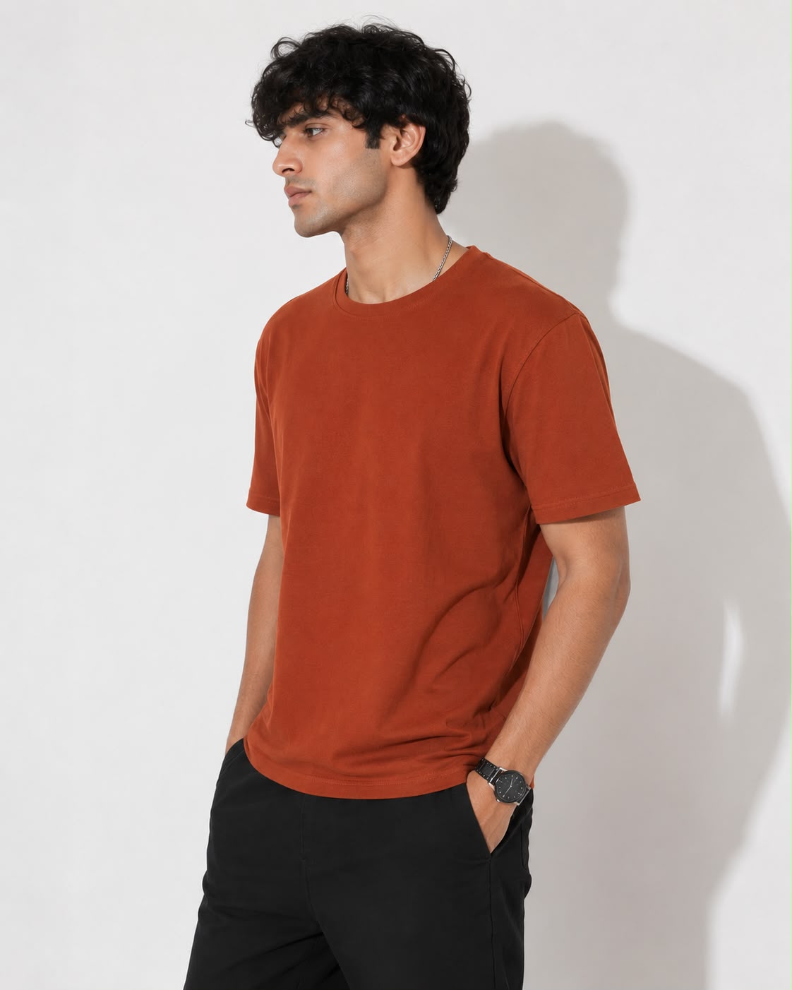 Rust Brown Regular Fit Cotton T-Shirt – 180 GSM-4