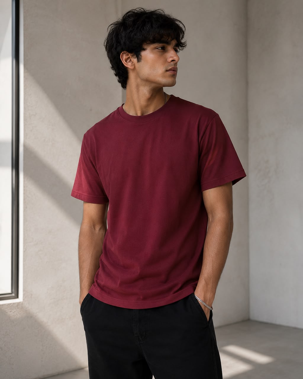Men’s Solid Maroon Cotton T-Shirt