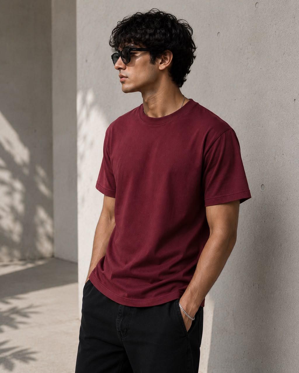 Men’s Solid Maroon Cotton T-Shirt