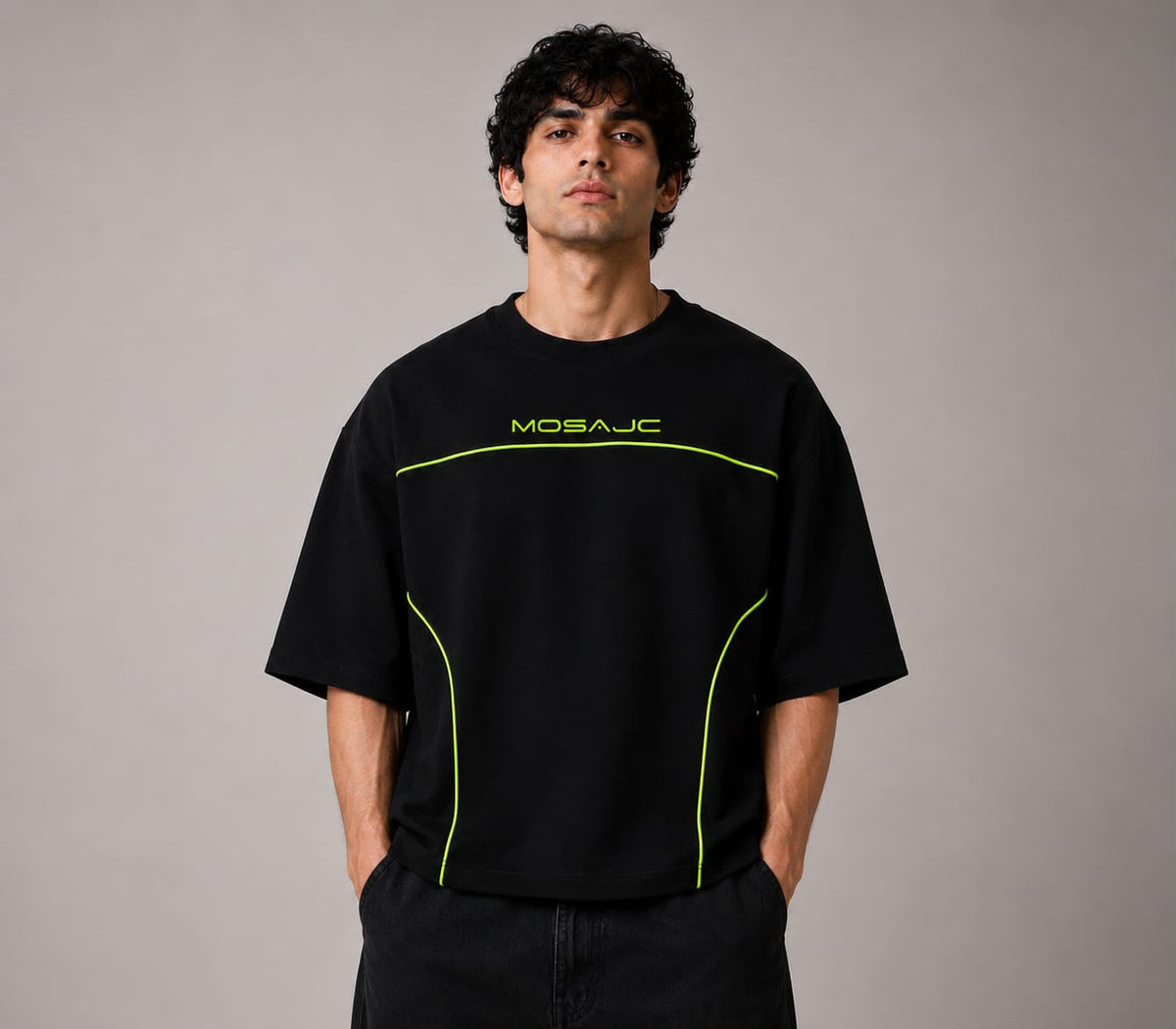 MOSAJC Neon Circuit Oversized T-Shirt- Black