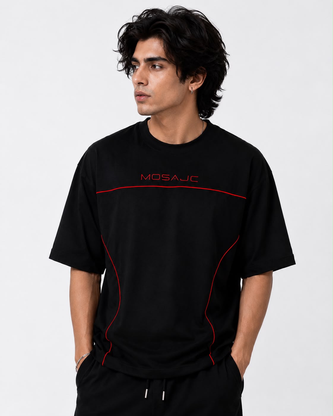 Mosajc Neon Circuit Oversized Tshirt- Black