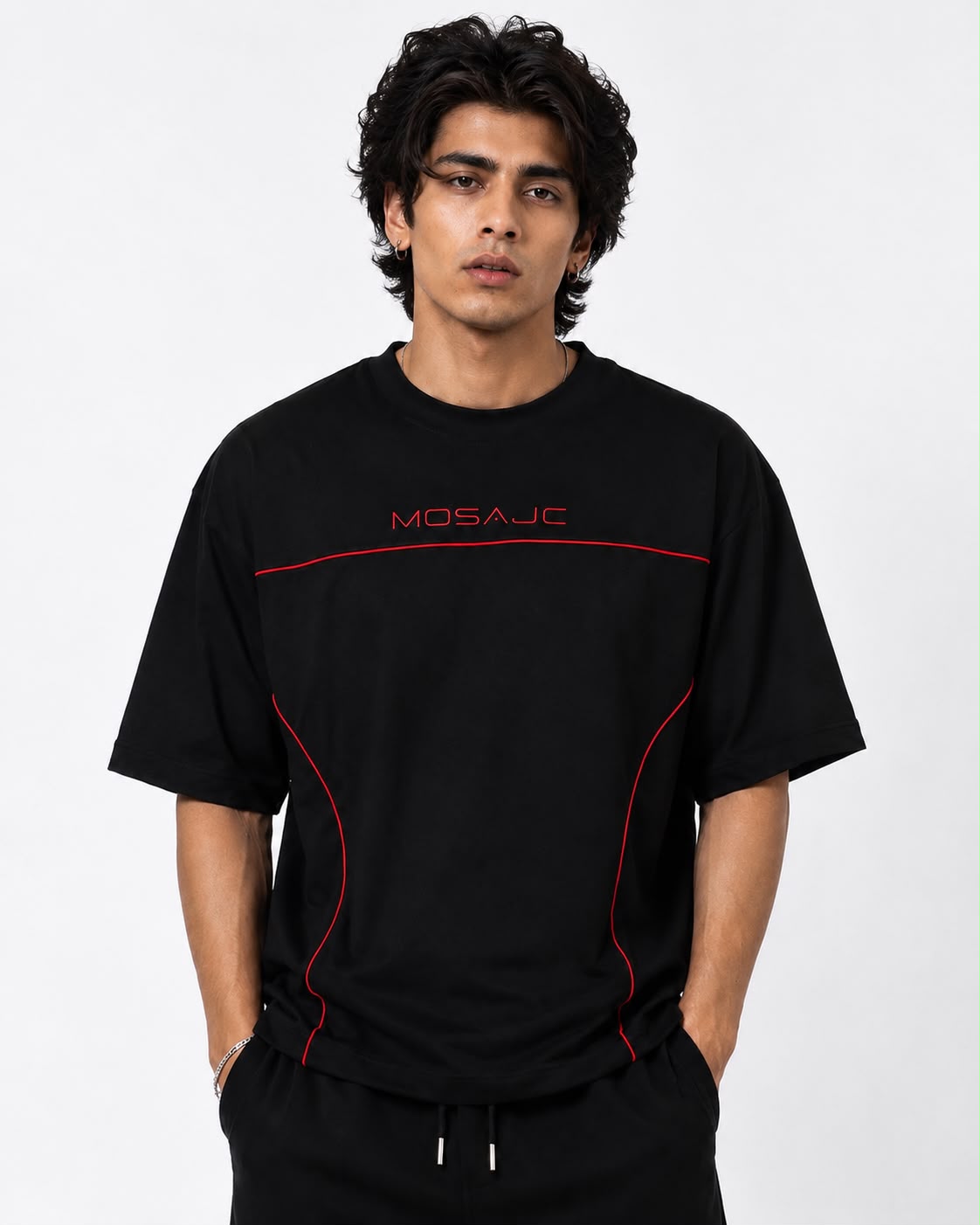 Mosajc Neon Circuit Oversized Tshirt- Black