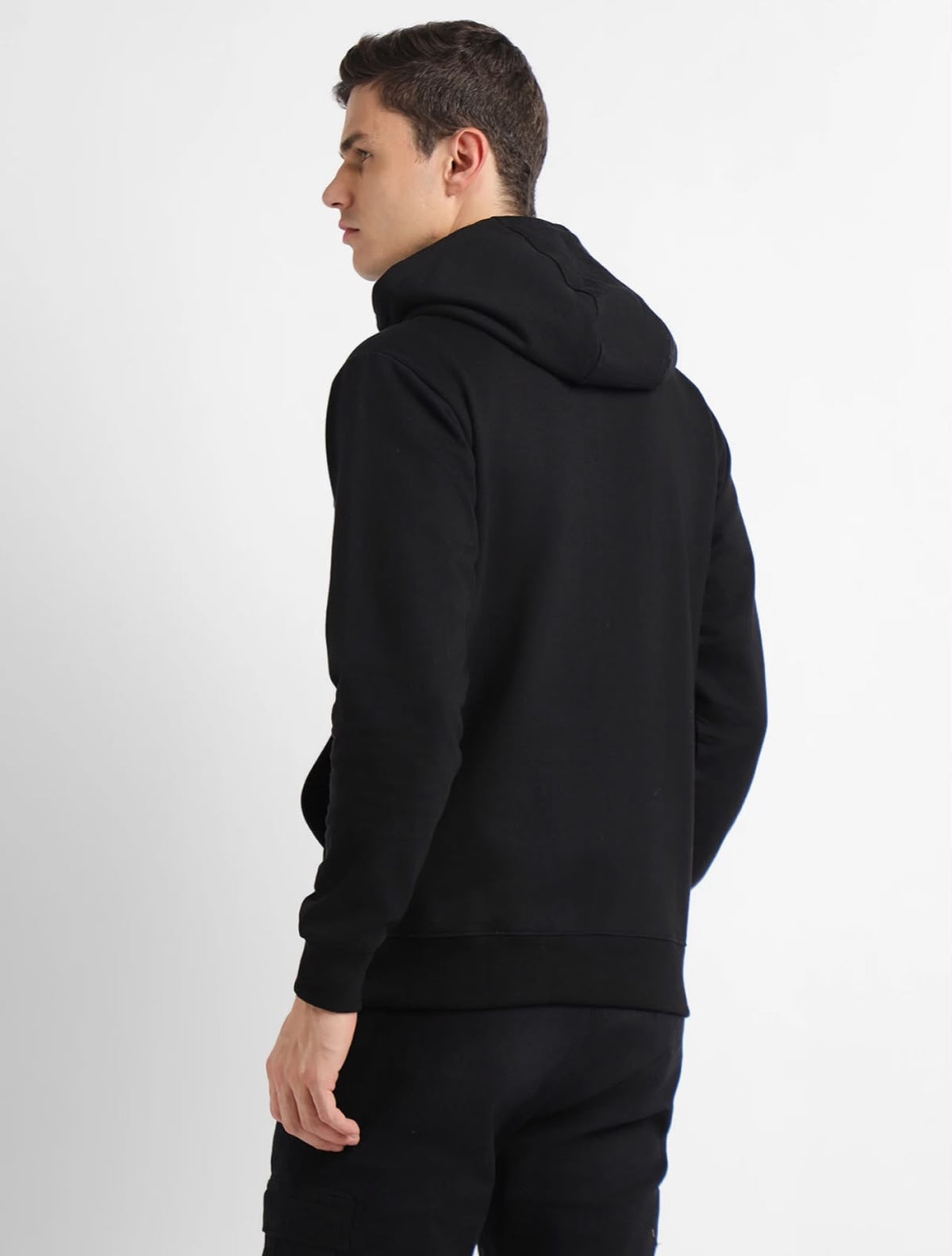 Solid Black Zipper Hoodie-4