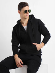 Solid Black Zipper Hoodie