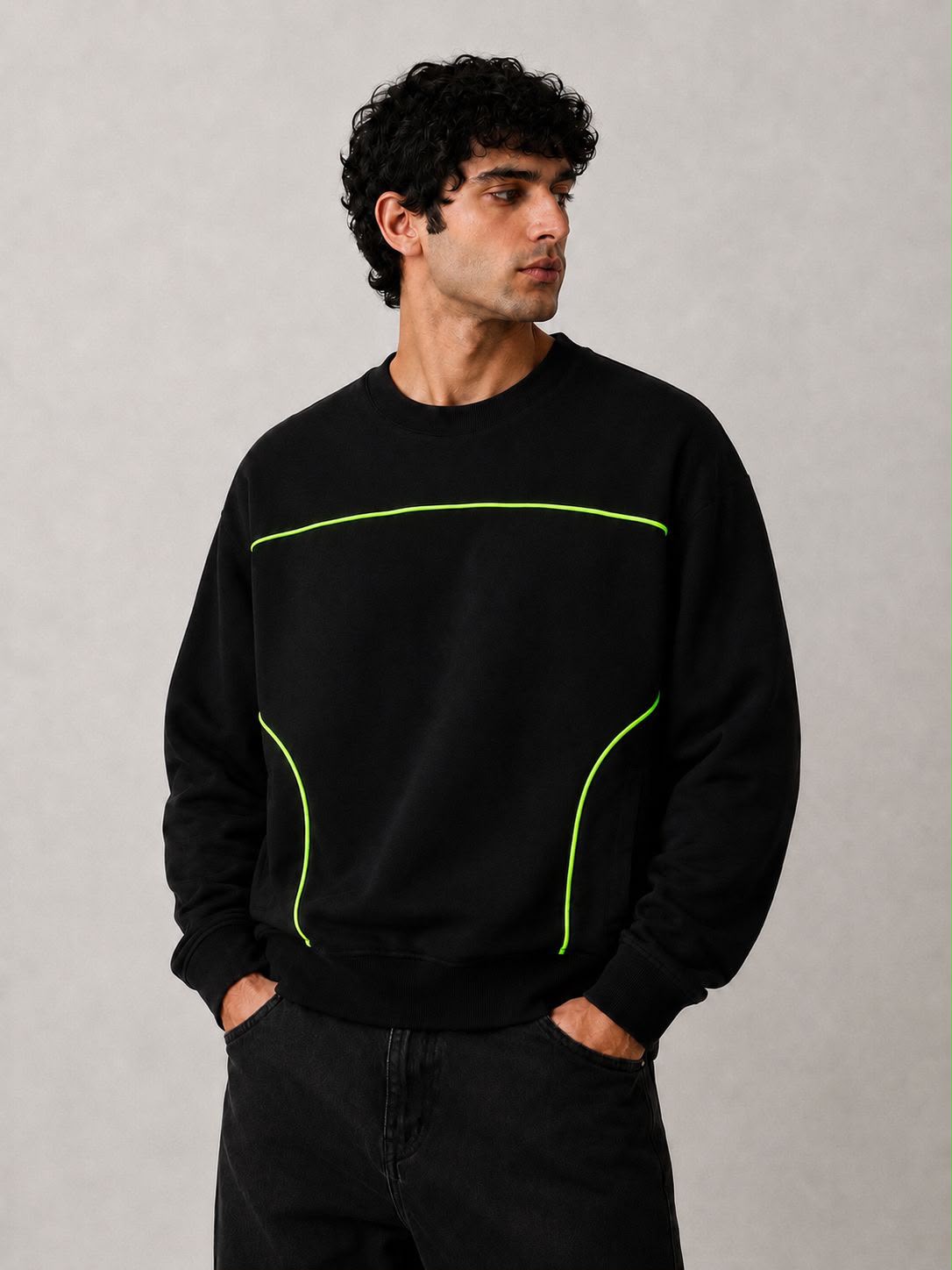 Neon Circuit Oversized Sweatshirt - Black-3