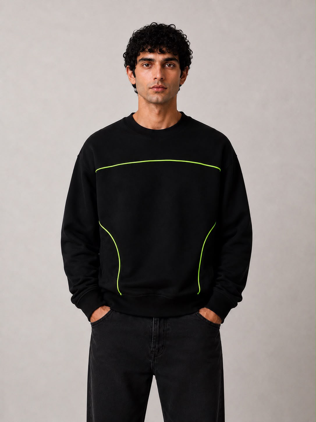 Neon Circuit Oversized Sweatshirt - Black-1