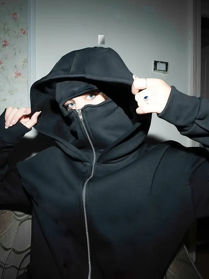 Black Shadowcore Balaclava Zip Hoodie-4