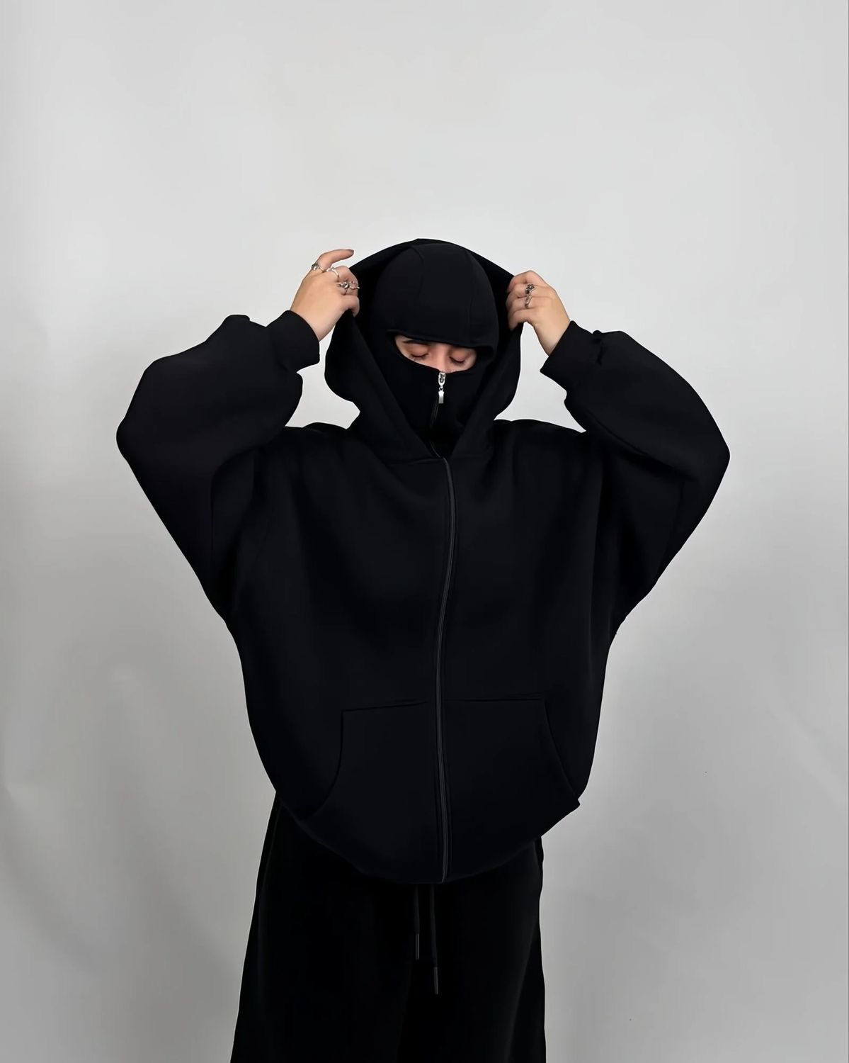 Black Shadowcore Balaclava Zip Hoodie-1