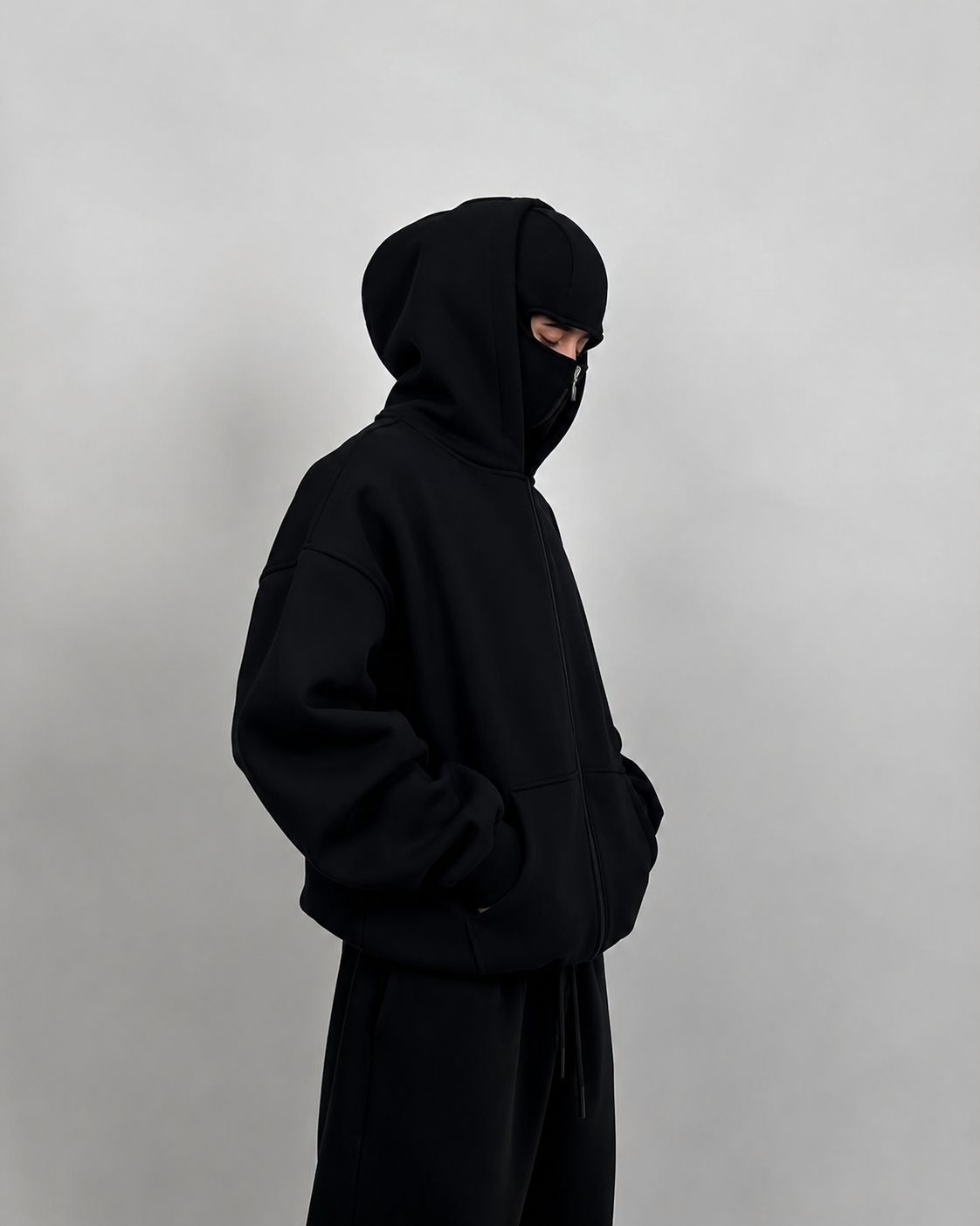 Black Shadowcore Balaclava Zip Hoodie-3