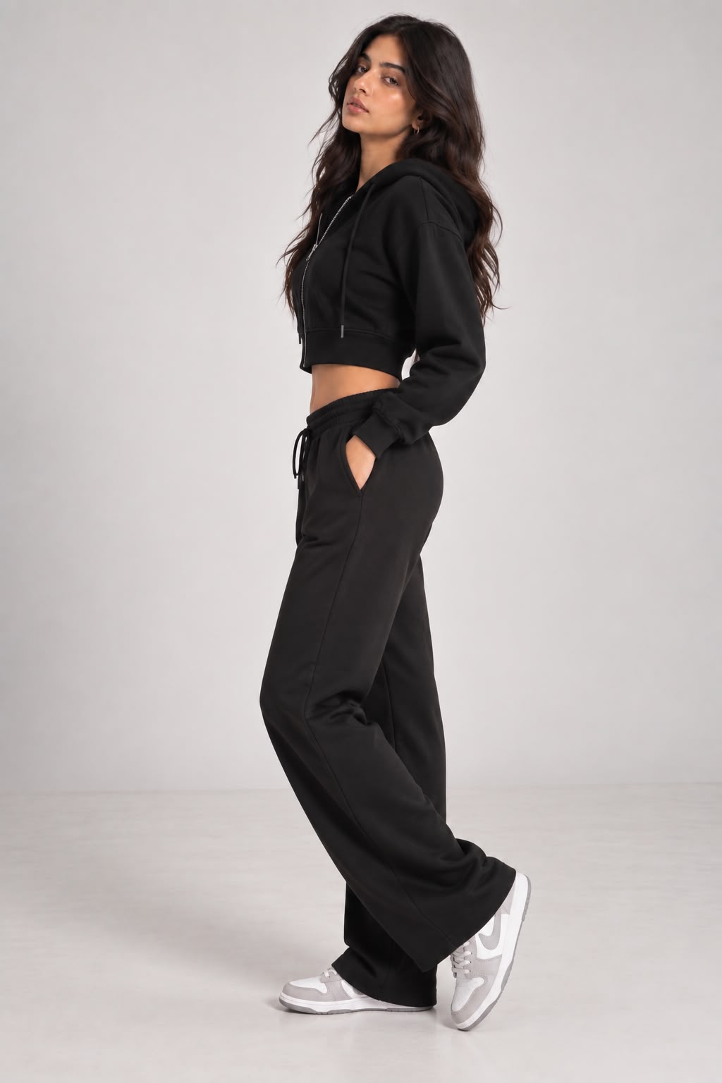 MOSAJC Core Black Cropped Hoodie & Wide-Leg Trackpant Co-ord Set-3