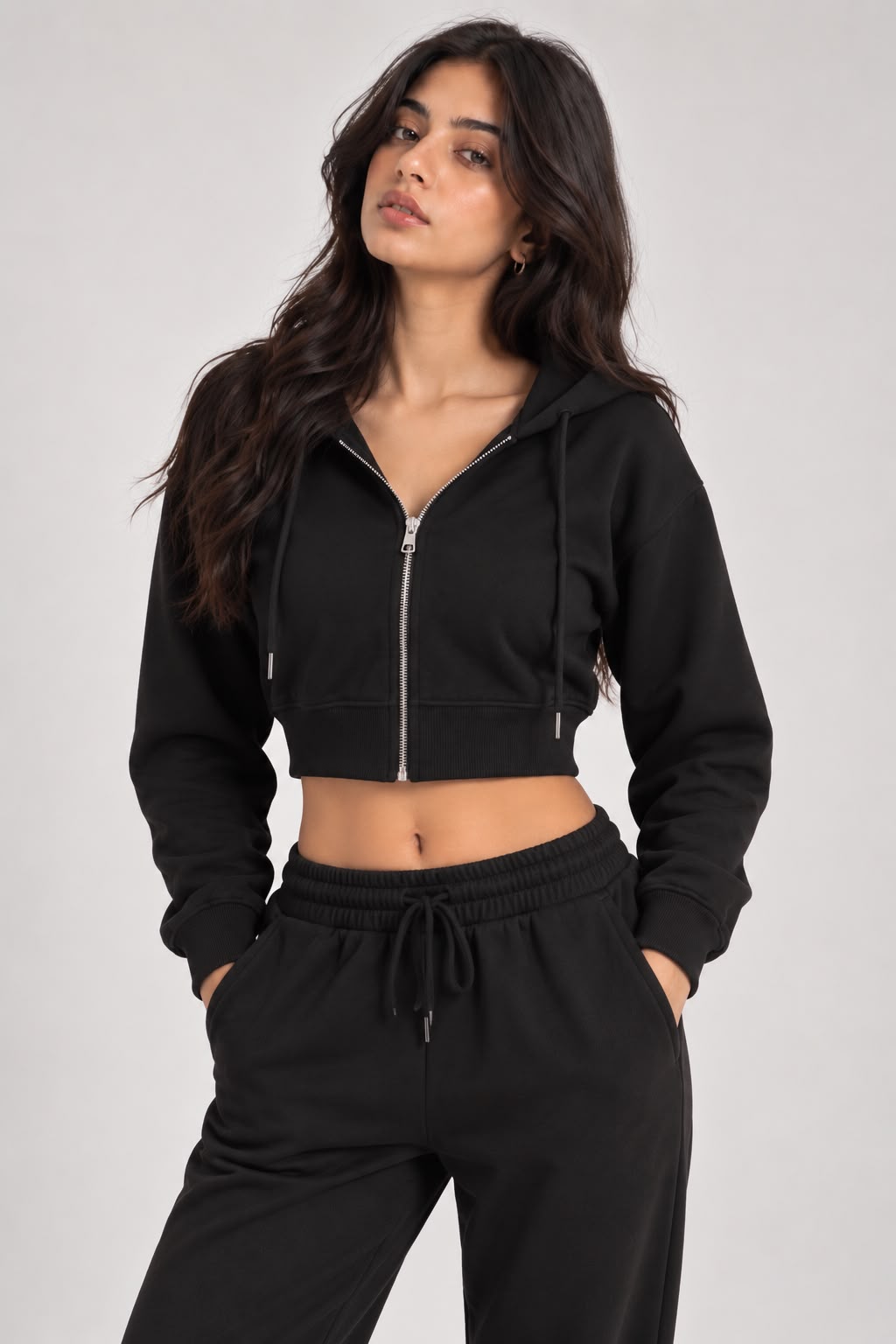MOSAJC Core Black Cropped Hoodie & Wide-Leg Trackpant Co-ord Set-4